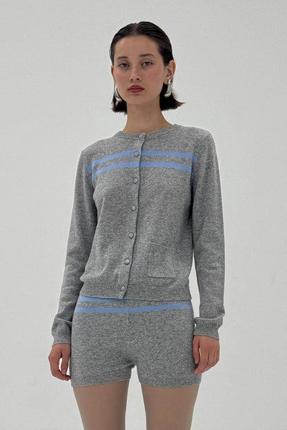 Cashmere Wool Stripe Cardigan Heather Grey Womens Knit Style