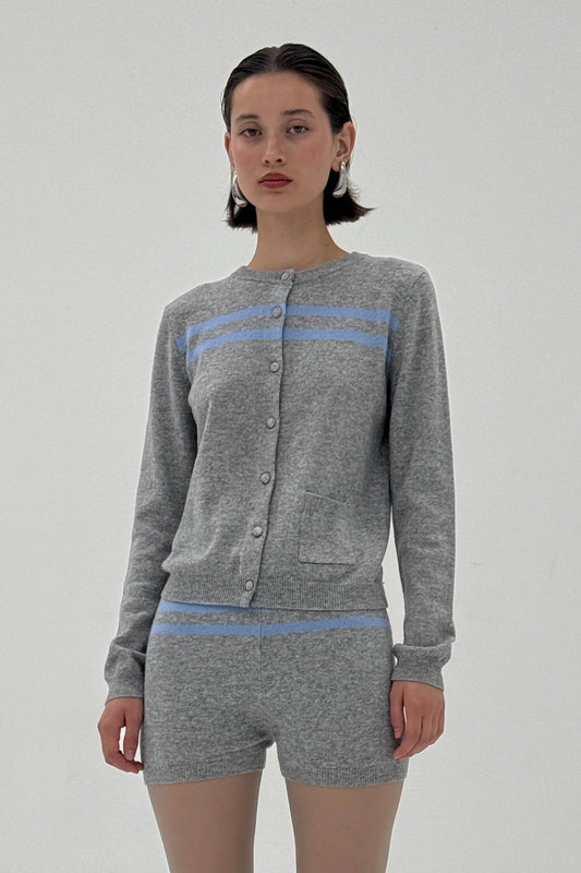 Cashmere Wool Stripe Cardigan Heather Grey Womens Knit Style