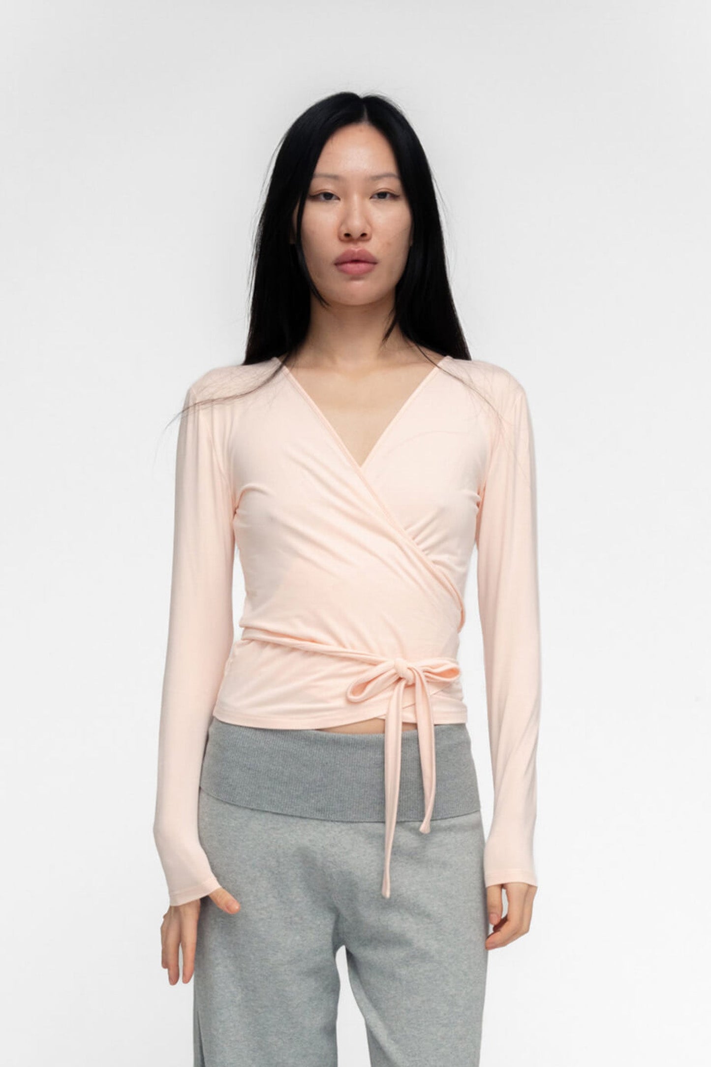 Ballerina Wrap Top Powder Pink Womens Bamboo Jersey Layering