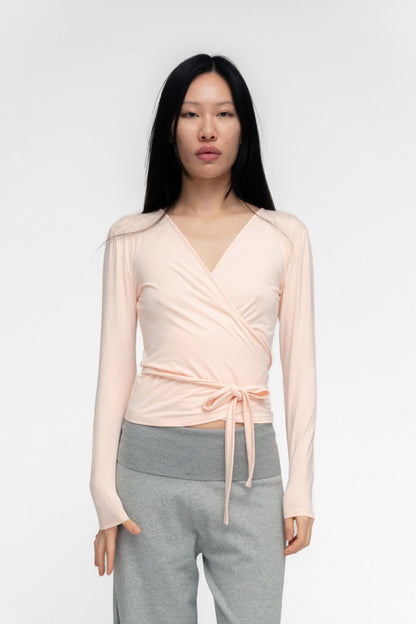 Ballerina Wrap Top Powder Pink Womens Bamboo Jersey Layering