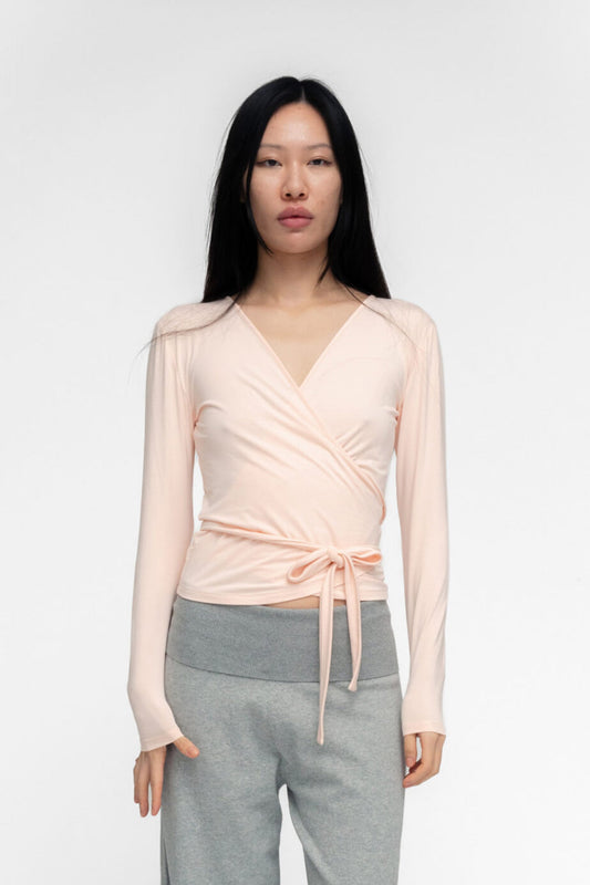 Ballerina Wrap Top Powder Pink Womens Bamboo Jersey Layering