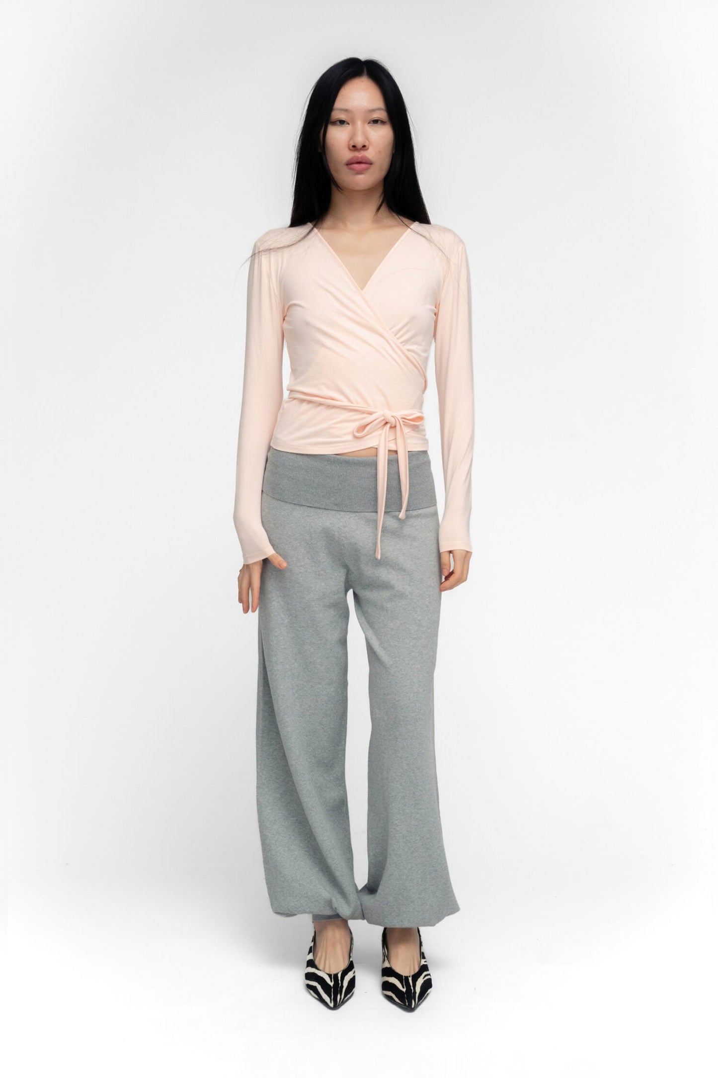 Ballerina Wrap Top Powder Pink Womens Bamboo Jersey Layering