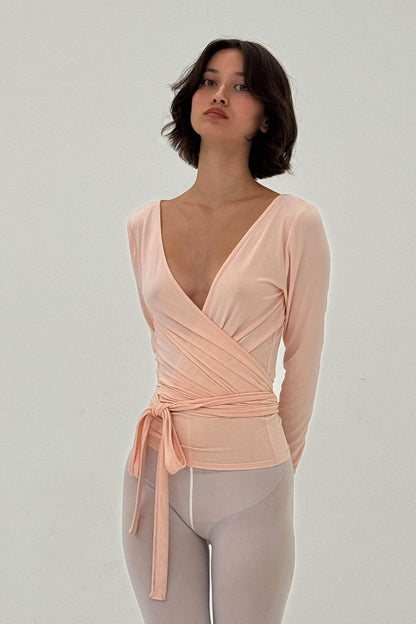 Ballerina Wrap Top Powder Pink Womens Bamboo Jersey Layering