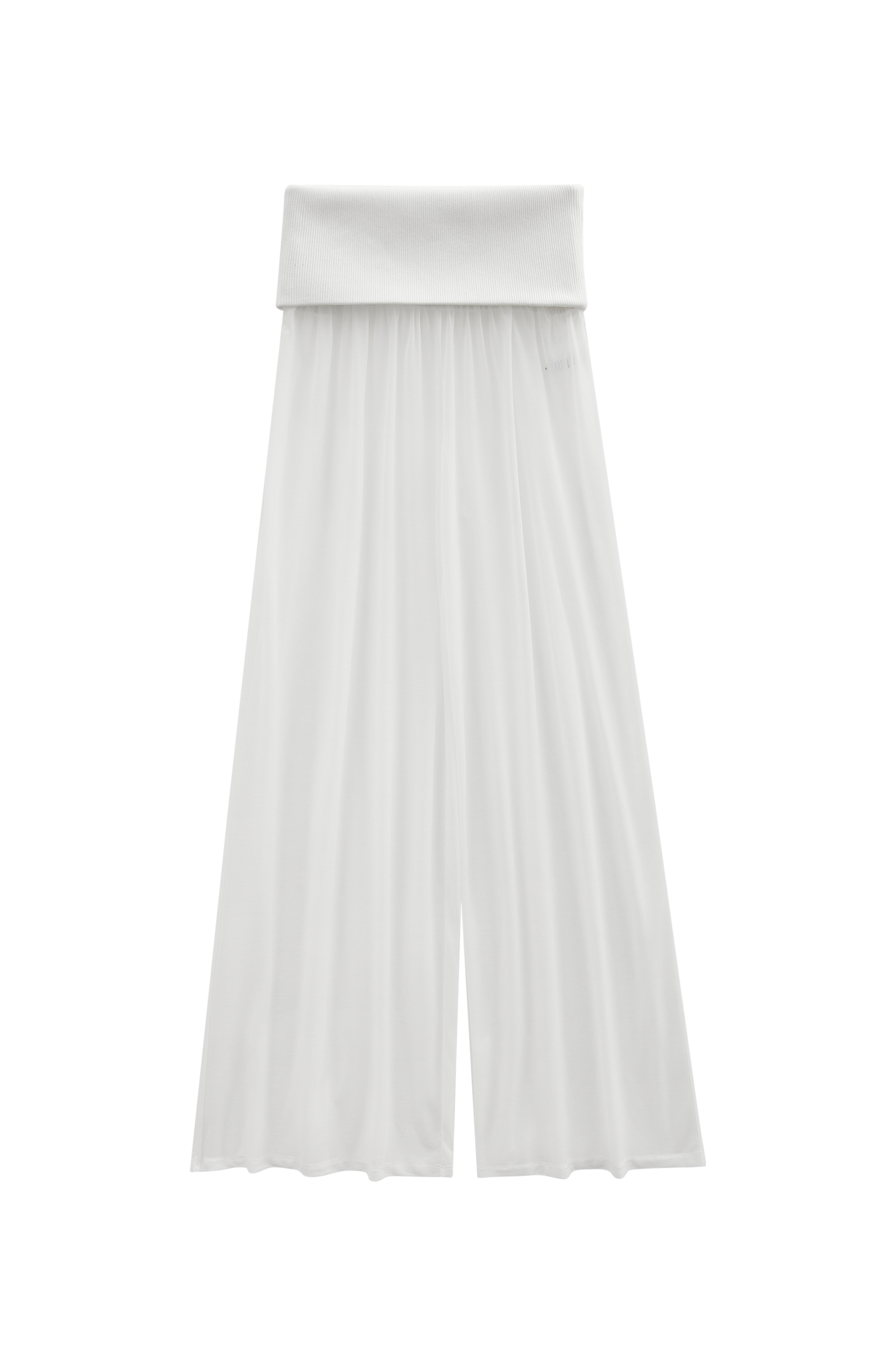 Women Wide Leg Sheer Pants Foldover Waistband White