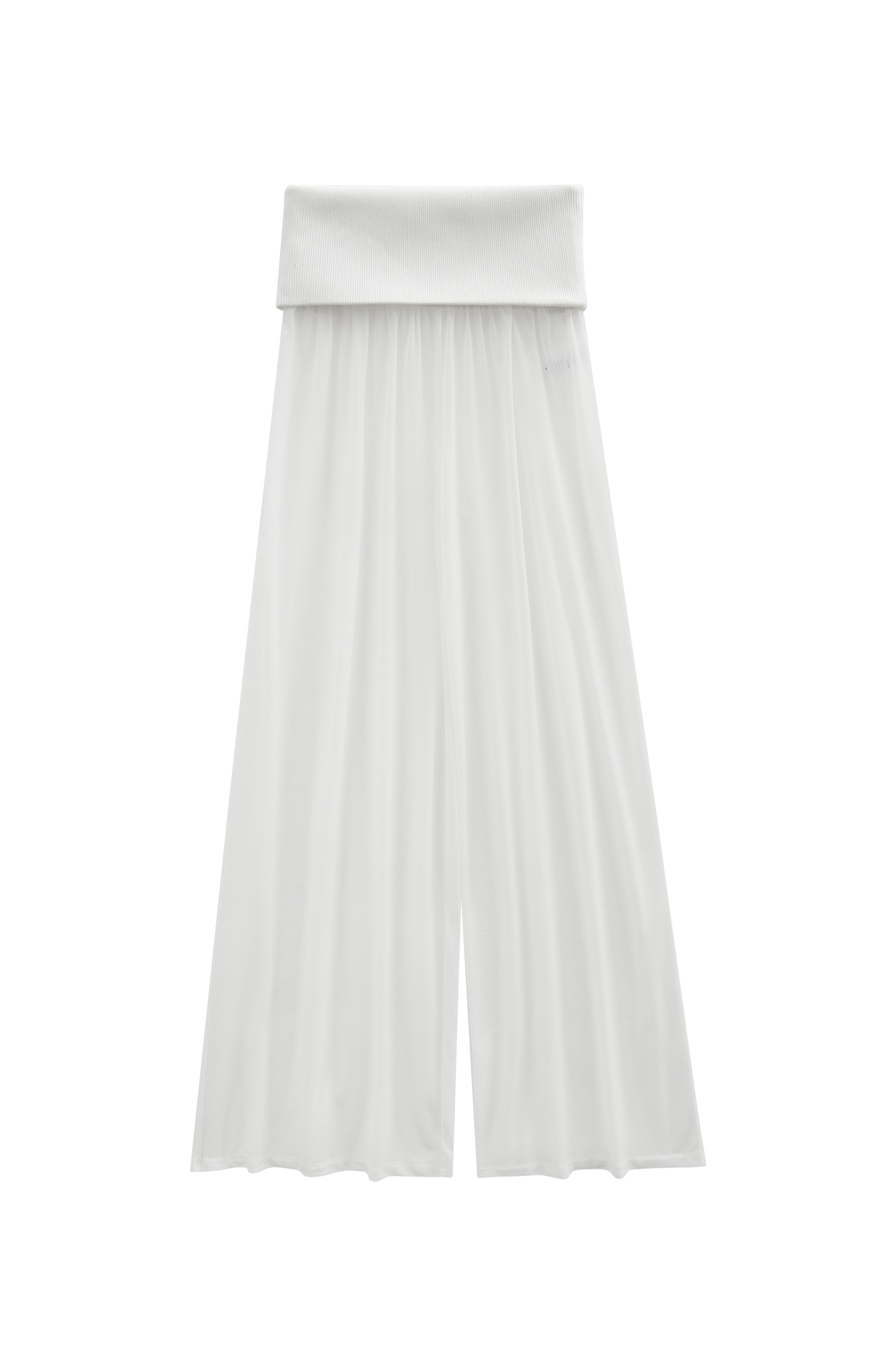 Women Wide Leg Sheer Pants Foldover Waistband White