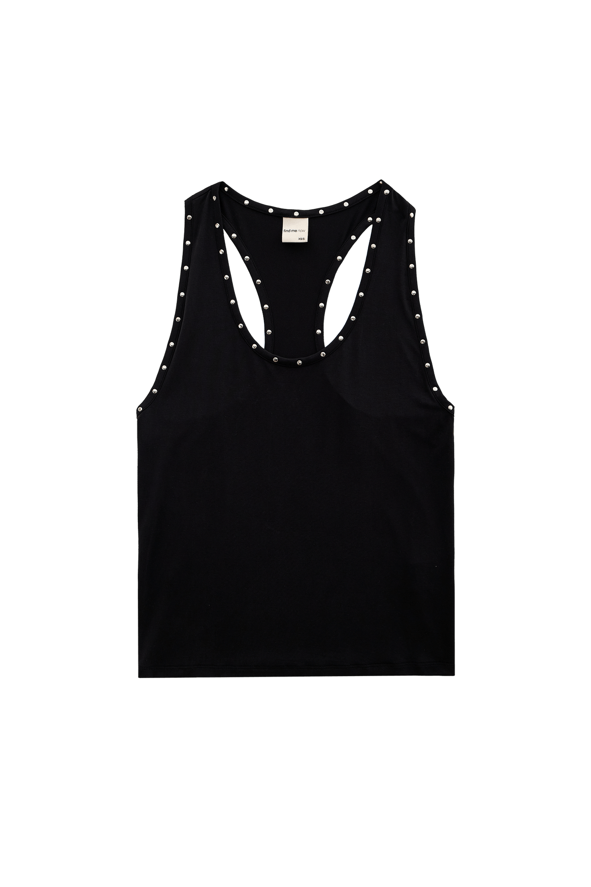 Women Studded Low Neck Racerback Tank Top Black Slinky