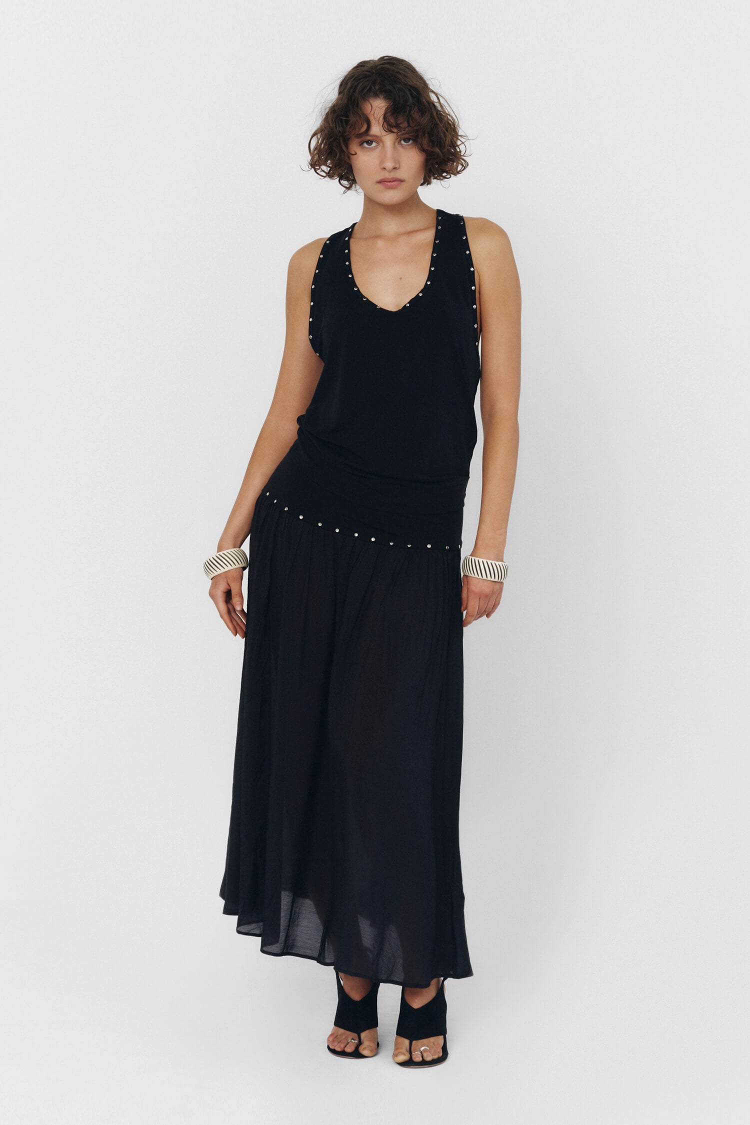 Women Pleated High Waist Sheer Midi Skirt Black Knit