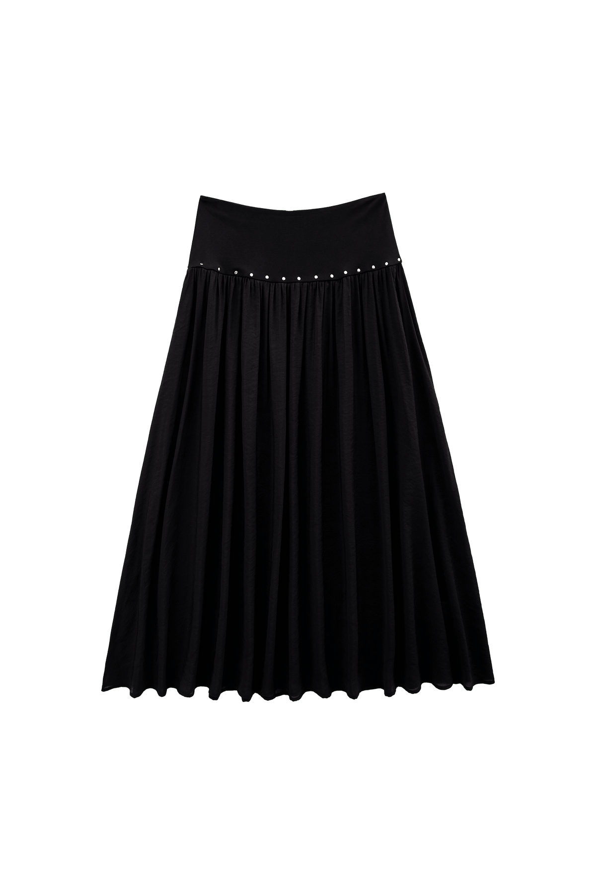 Women Pleated High Waist Sheer Midi Skirt Black Knit
