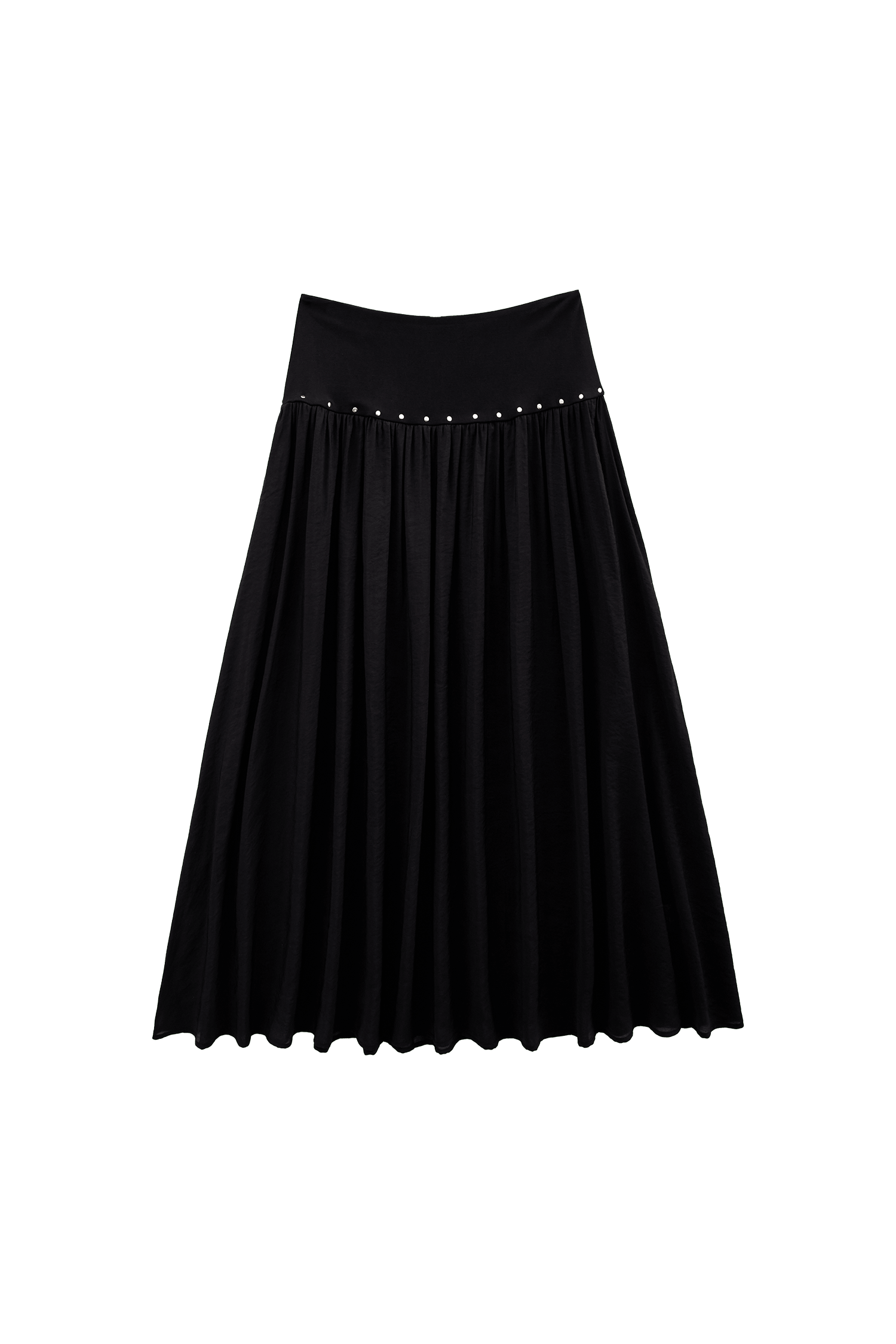 Women Pleated High Waist Sheer Midi Skirt Black Knit
