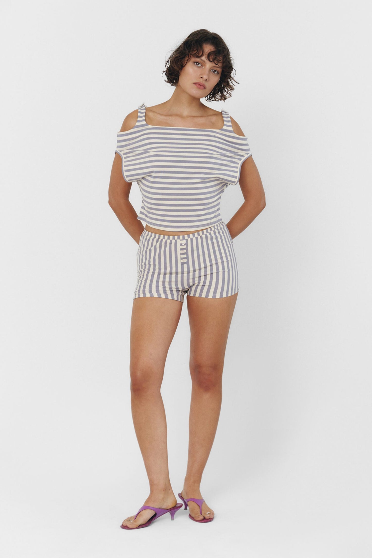 Jaci Seaside Stripe High Waist Shorts For Womens Summer Wear