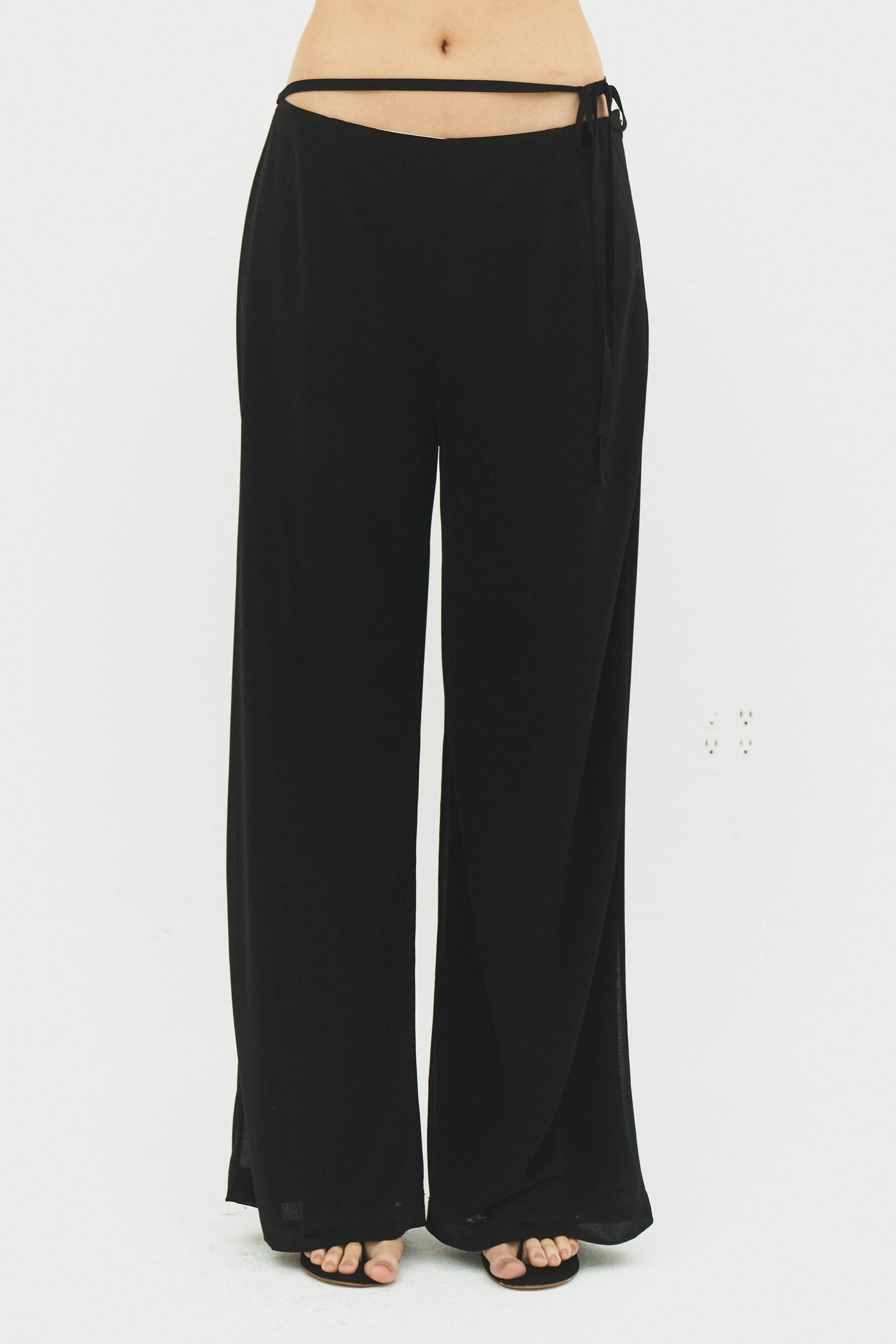 Emilia Wide Leg Pants Black Adjustable Side Tie Womens Style
