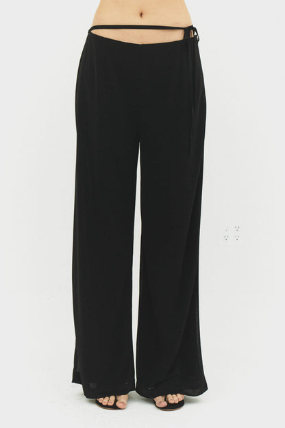 Emilia Wide Leg Pants Black Adjustable Side Tie Womens Style