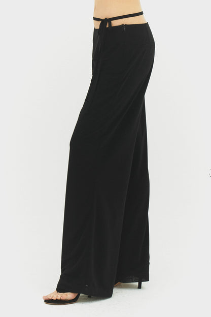 Emilia Wide Leg Pants Black Adjustable Side Tie Womens Style