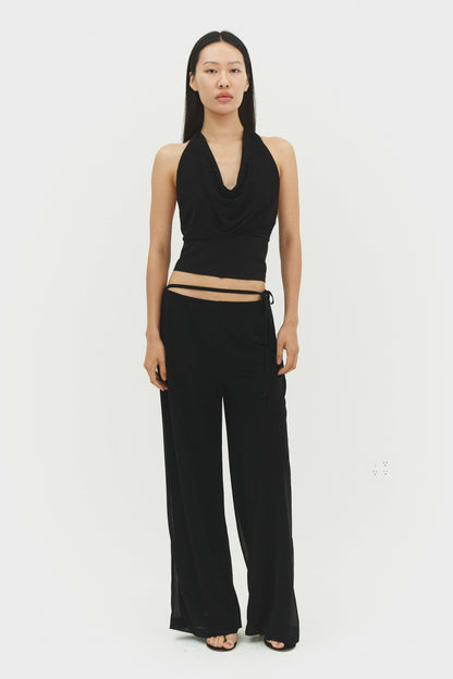 Emilia Wide Leg Pants Black Adjustable Side Tie Womens Style
