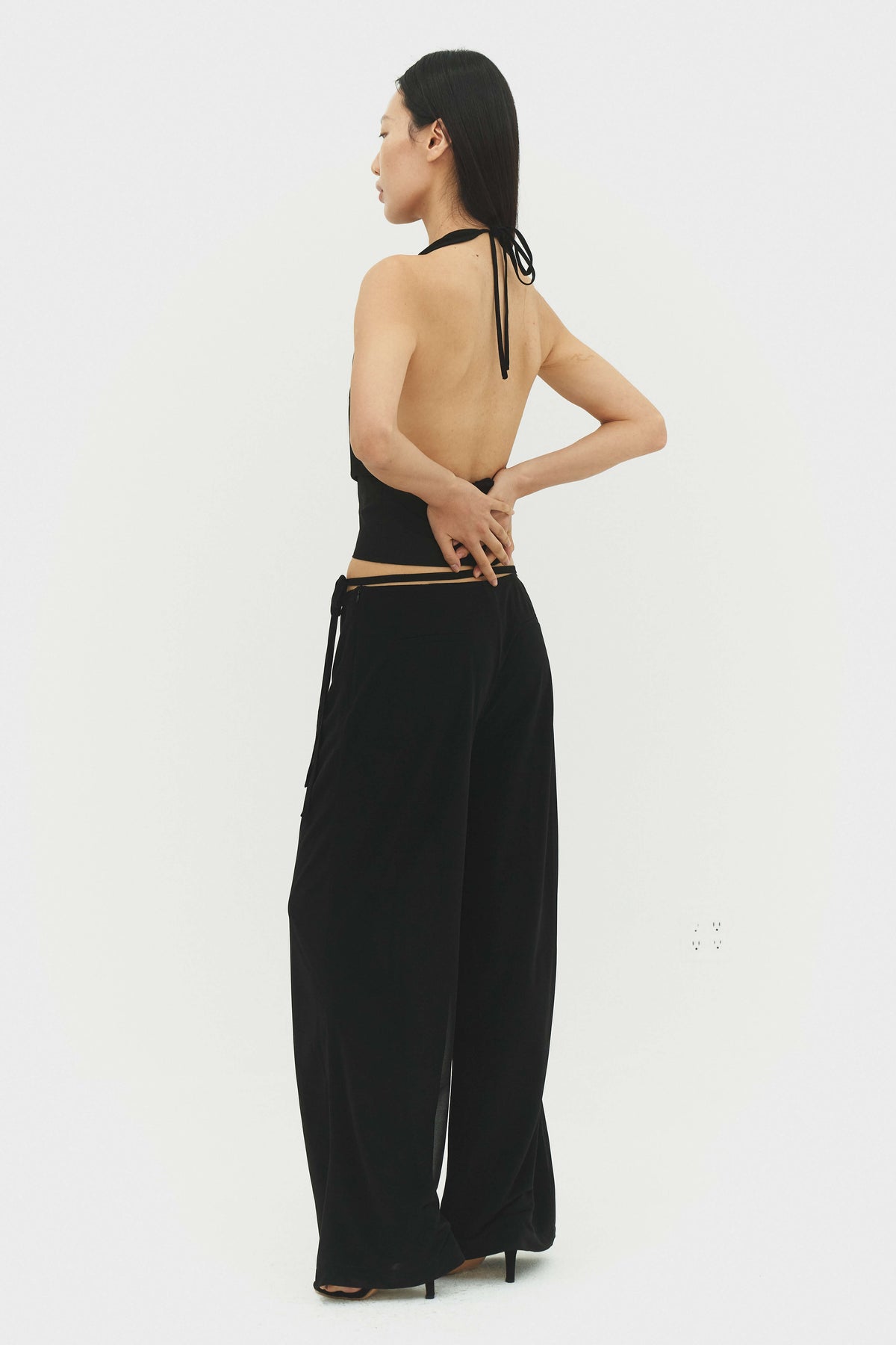 Emilia Wide Leg Pants Black Adjustable Side Tie Womens Style