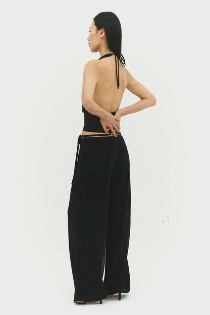 Emilia Wide Leg Pants Black Adjustable Side Tie Womens Style