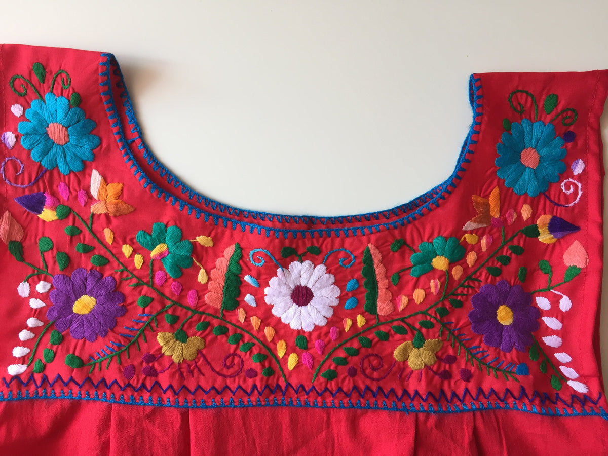 Handmade Floral Embroidered Mexican Maxi Dress Women