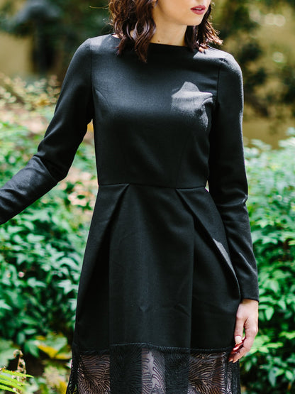 Black Boat Neck Tulip Midi Dress Women Elegant Office Wear