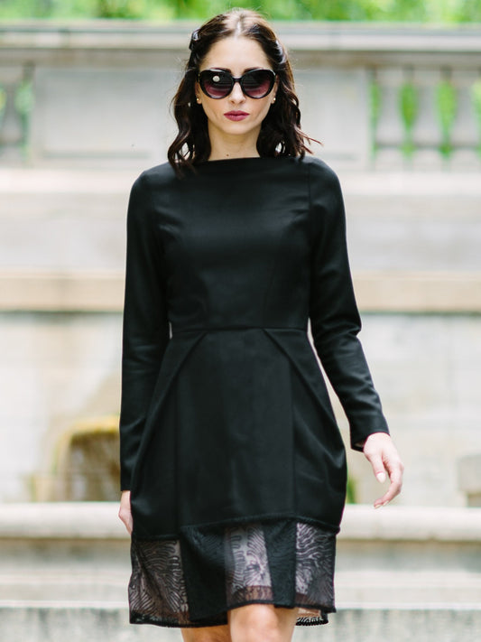Black Boat Neck Tulip Midi Dress Women Elegant Office Wear