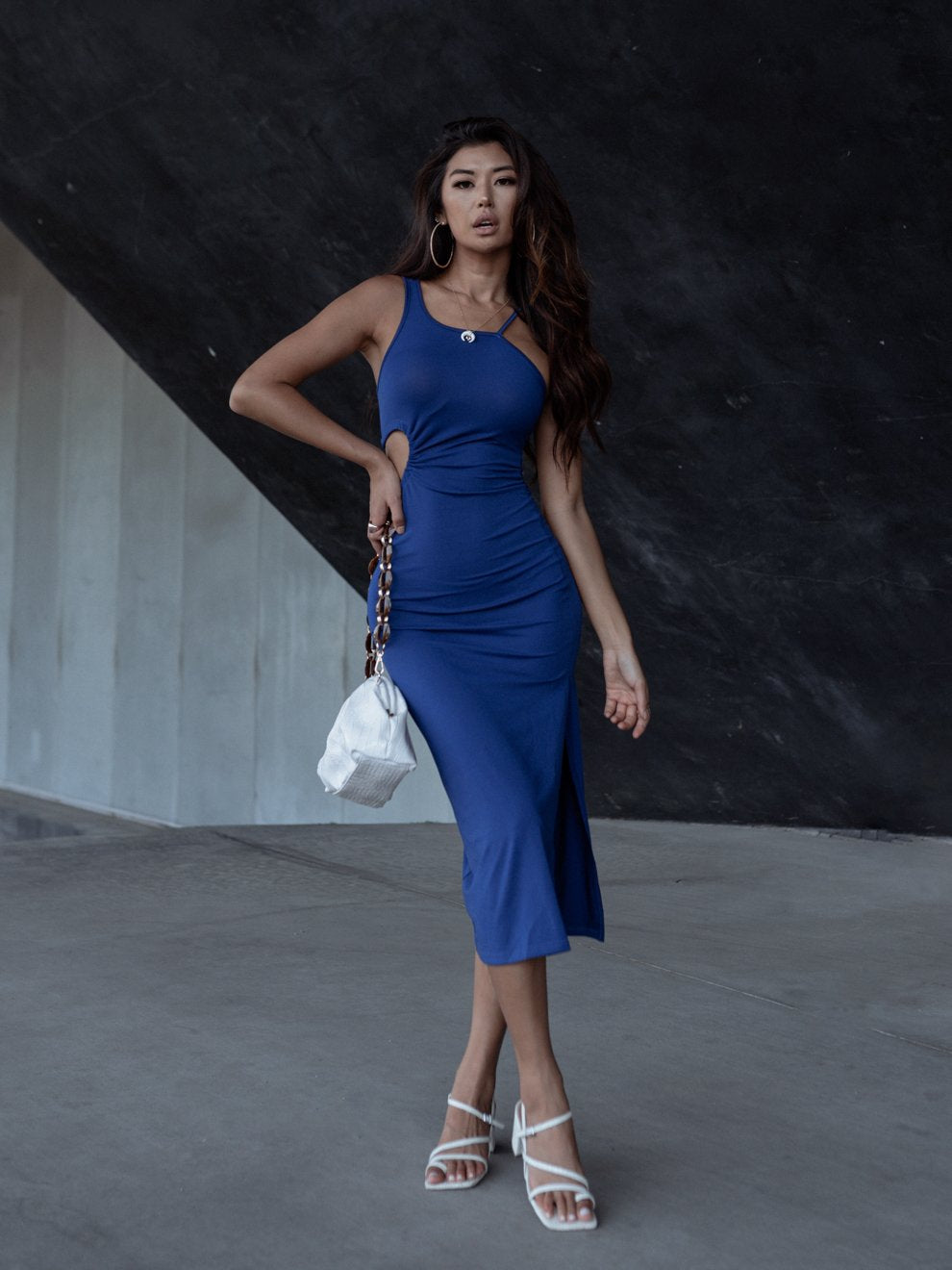 Asymmetrical Cutout Bodycon Midi Cocktail Dress for Women