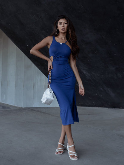 Asymmetrical Cutout Bodycon Midi Cocktail Dress for Women