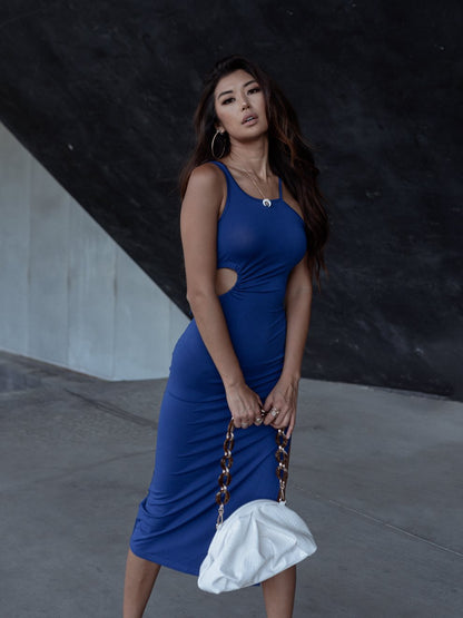 Asymmetrical Cutout Bodycon Midi Cocktail Dress for Women