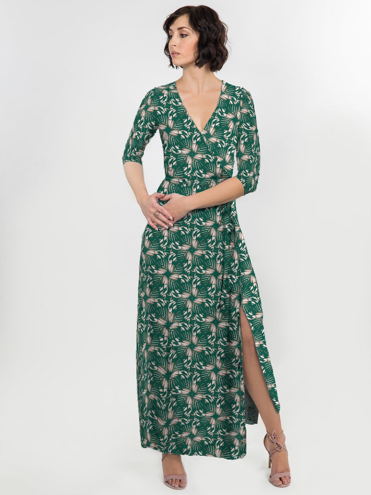 Natalie Wrap Maxi Dress for Women with V Neck and 34 Sleeves