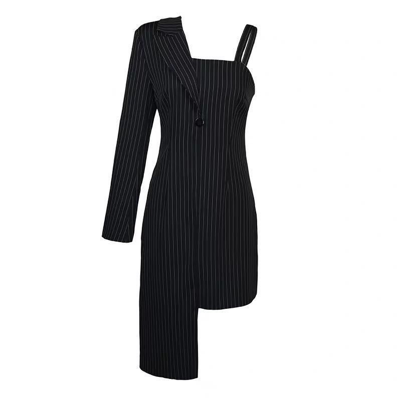 Women's Pinstripe Asymmetrical Office Party Blazer Dress