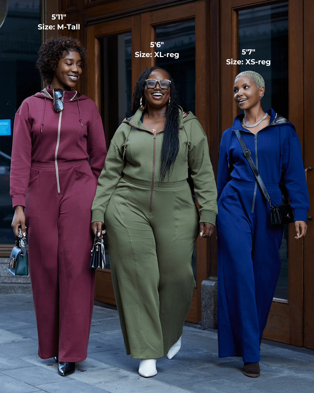 Women Wide Leg Satin Lined Hooded Jumpsuit Green Cotton