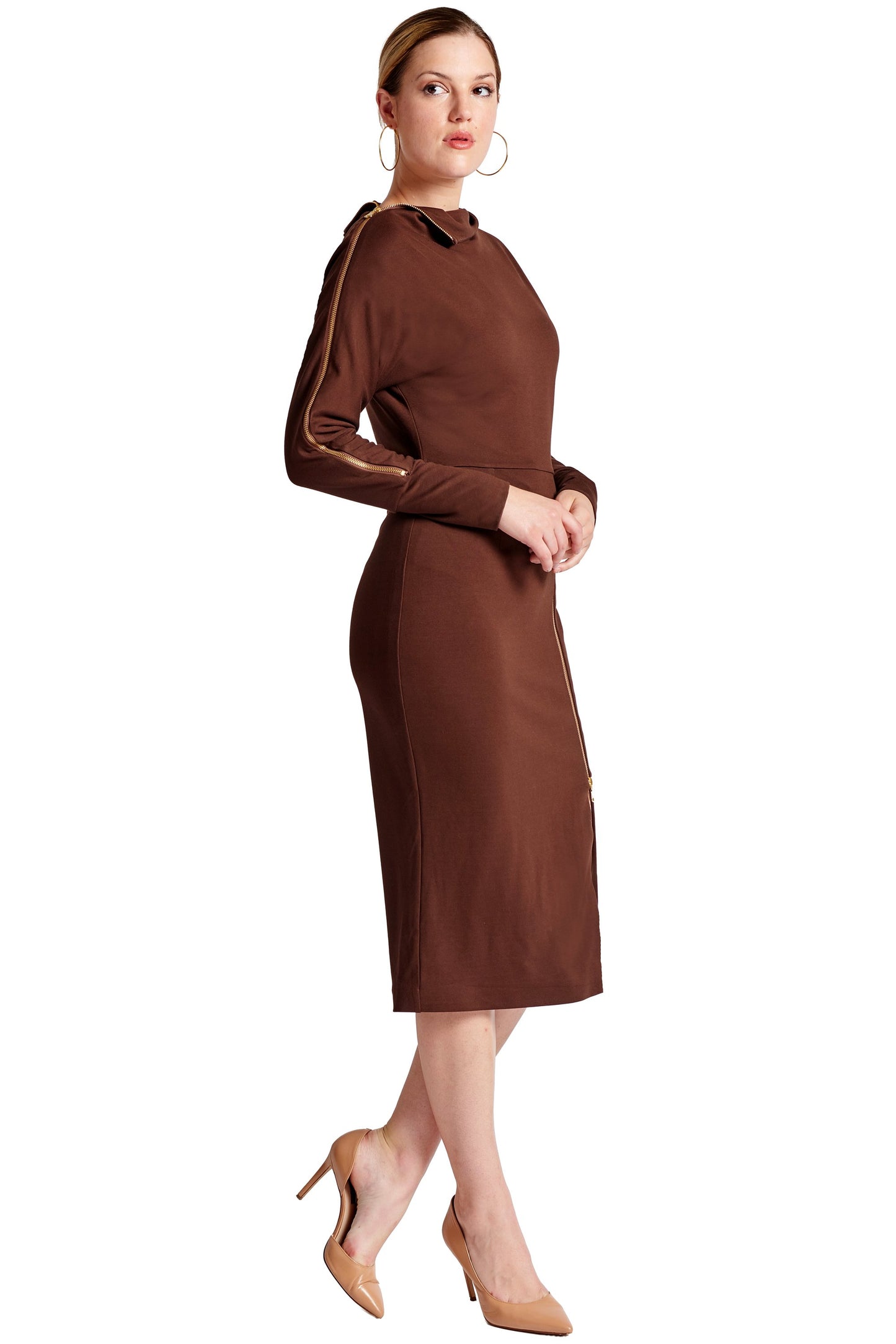Asymmetric Long Sleeve Convertible Midi Dress for Women