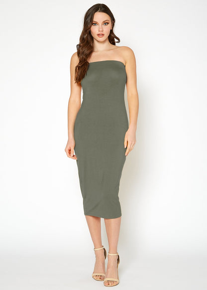 Women's Tube Top Bodycon Knee Length Dress