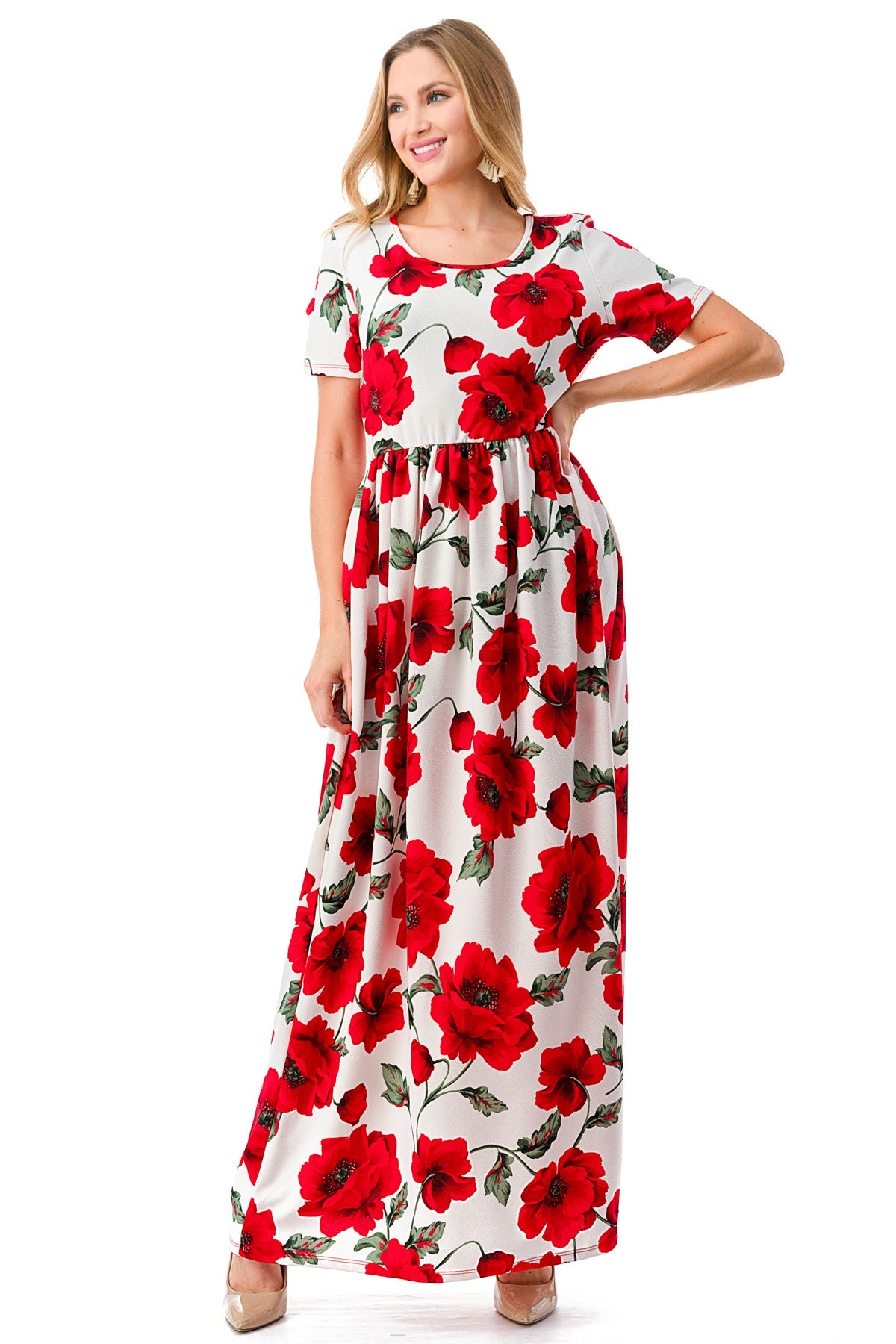 Women's Short Sleeve Maxi Dress with Pockets Casual Chic