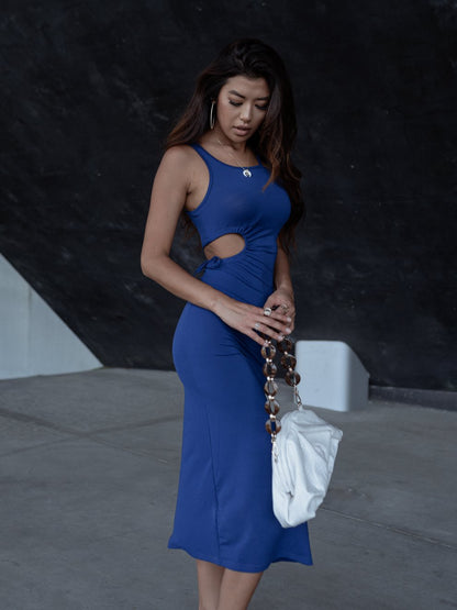 Asymmetrical Cutout Bodycon Midi Cocktail Dress for Women