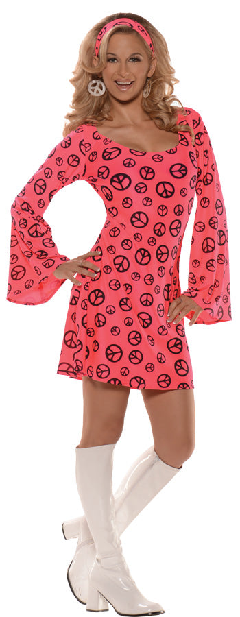 Women's 60s Hippie Costume Dress with Headband Party Outfit