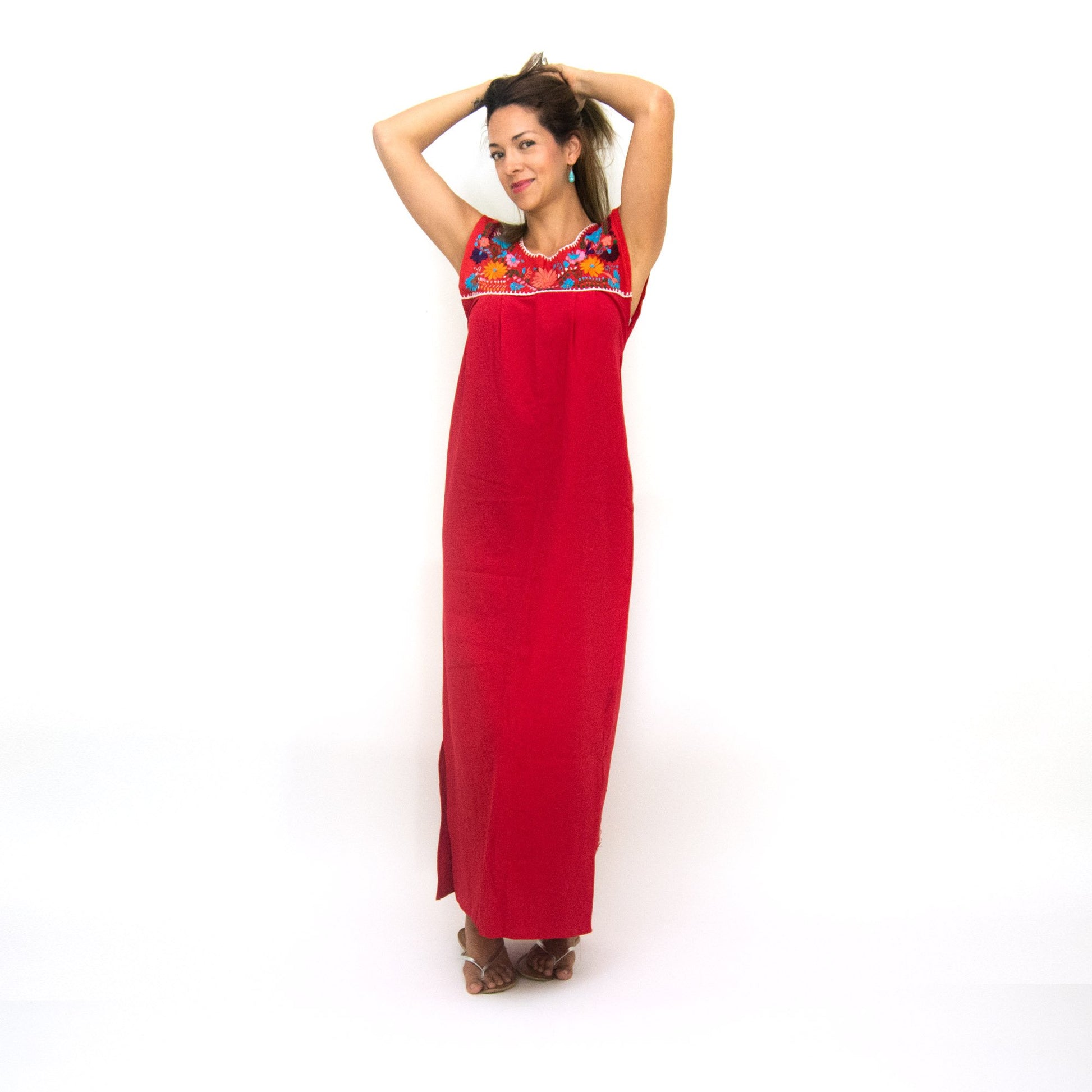 Handmade Floral Embroidered Mexican Maxi Dress Women
