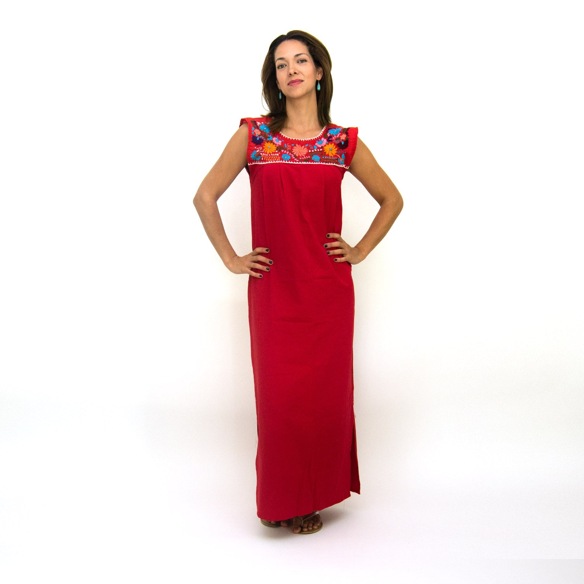 Handmade Floral Embroidered Mexican Maxi Dress Women