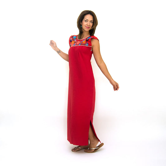 Handmade Floral Embroidered Mexican Maxi Dress Women