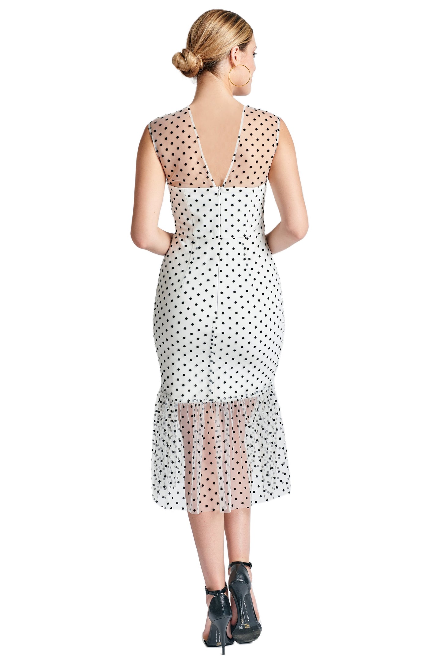 Muse Sleeveless Polka Dot Mesh Midi Dress for Women Elegant