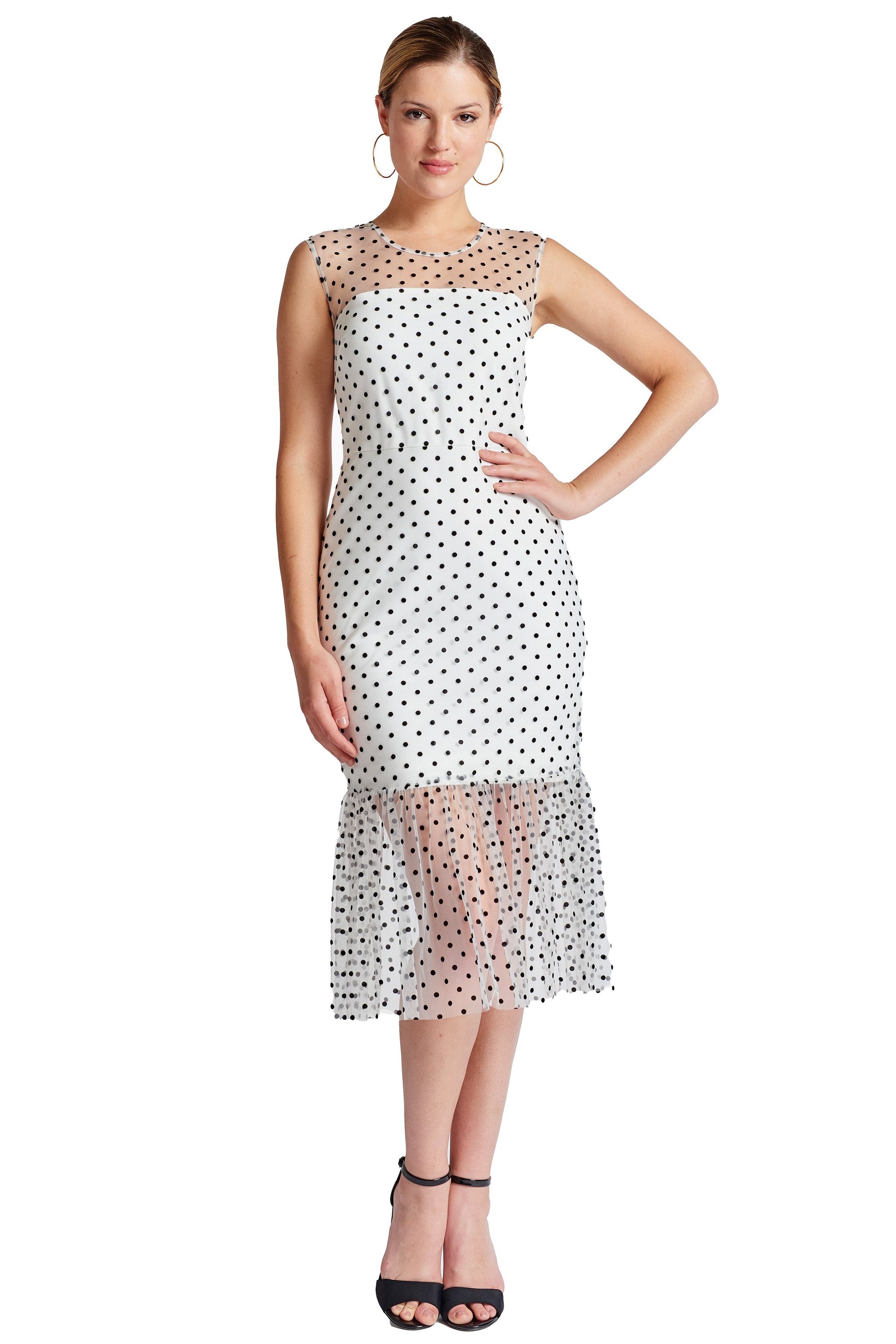 Muse Sleeveless Polka Dot Mesh Midi Dress for Women Elegant