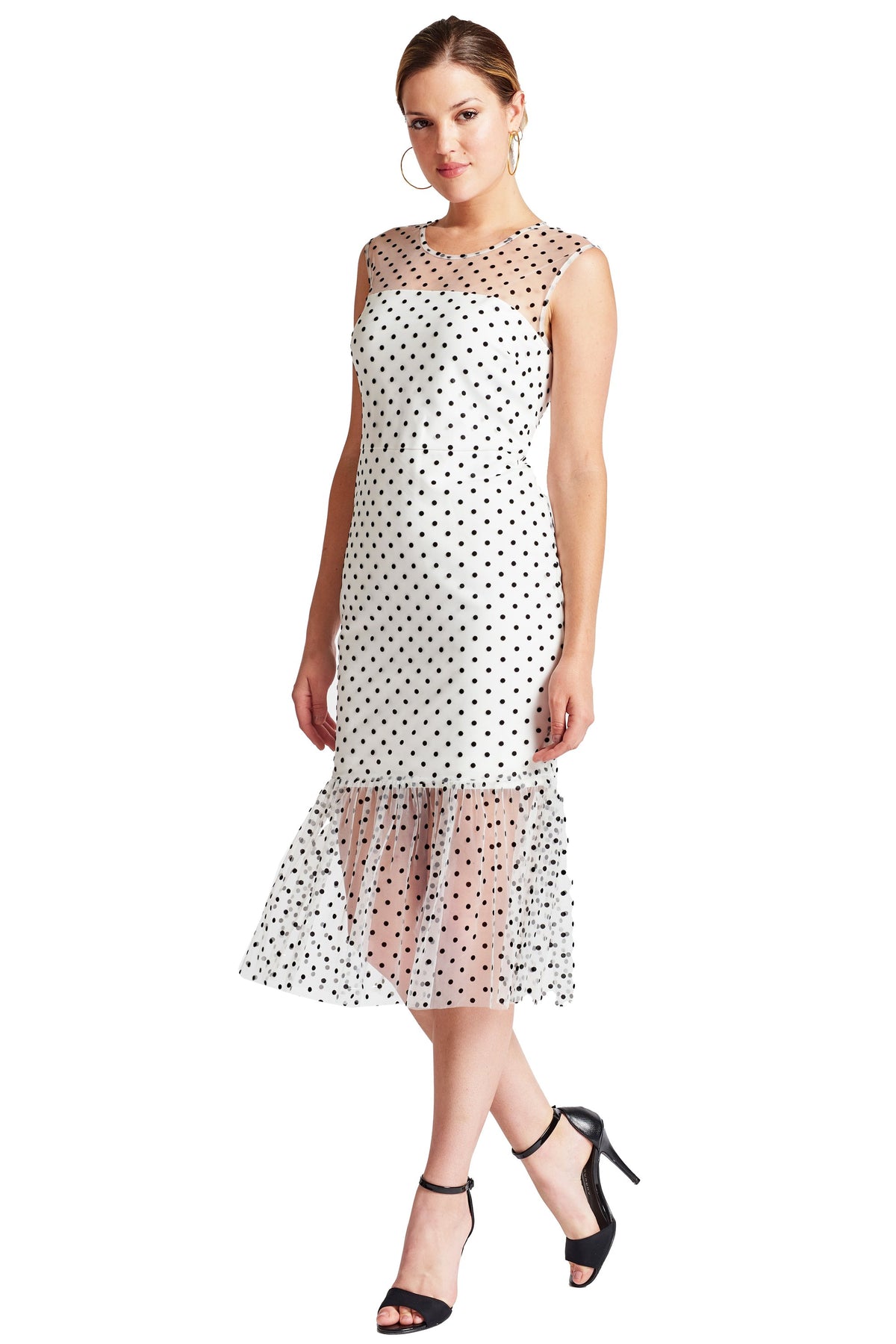Muse Sleeveless Polka Dot Mesh Midi Dress for Women Elegant