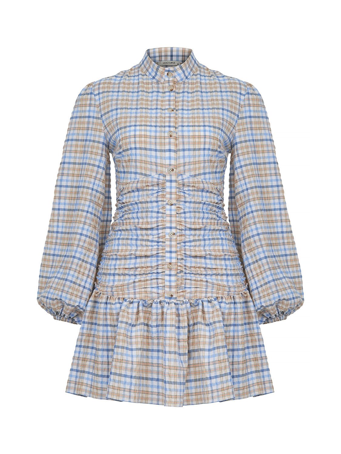 High Collar Draped Mini Dress with Flounced Hem for Women