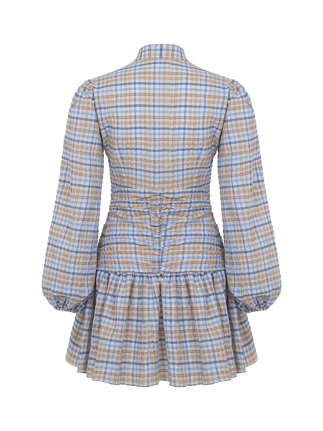 High Collar Draped Mini Dress with Flounced Hem for Women