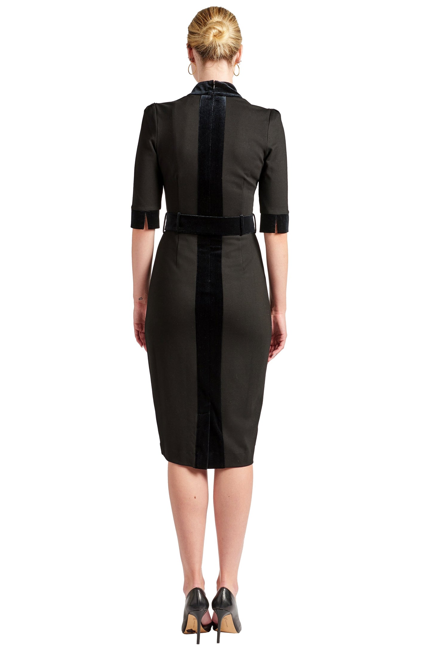 Women's Notch Neck Sheath Office Dress with Velvet Belt