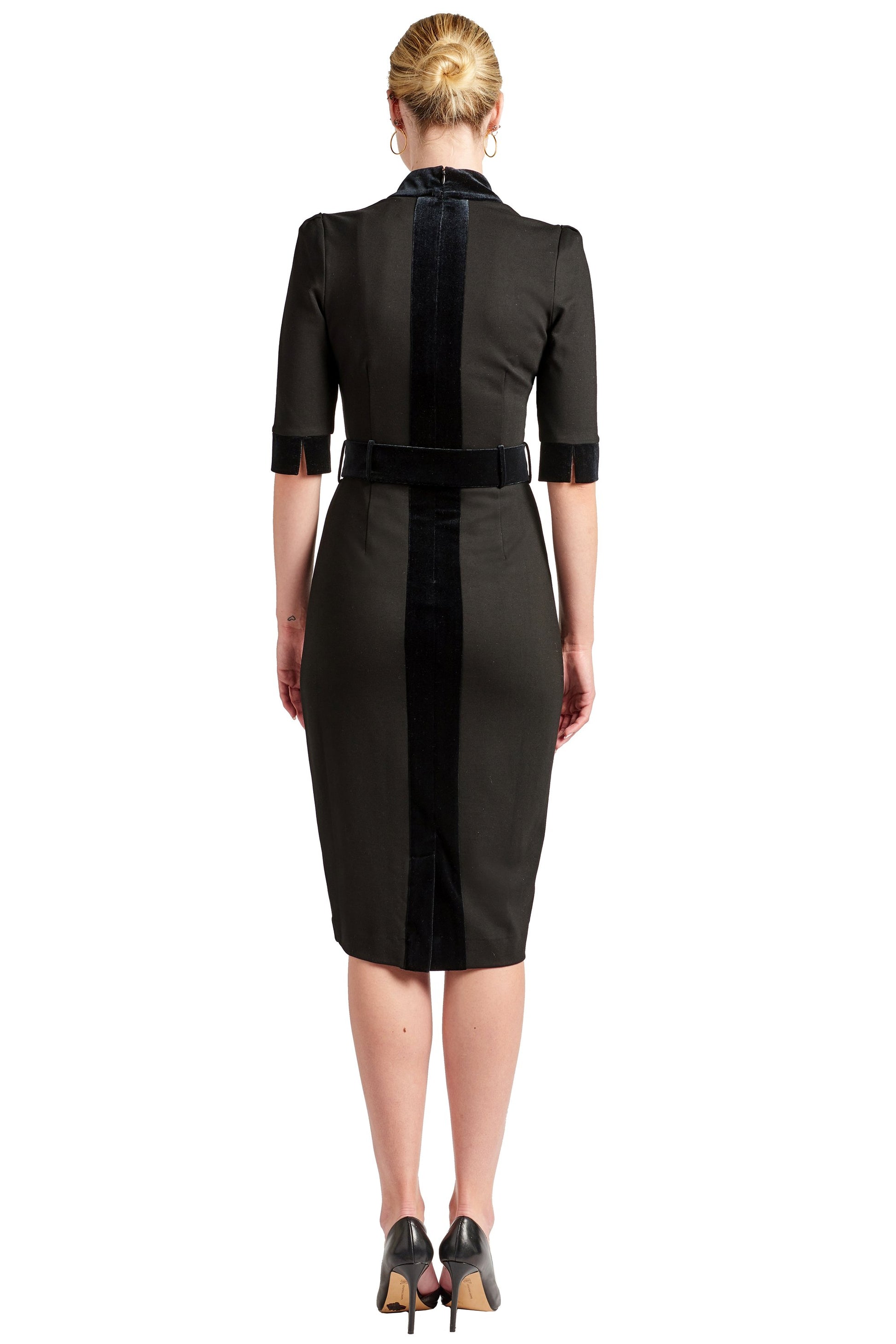 Women's Notch Neck Sheath Office Dress with Velvet Belt