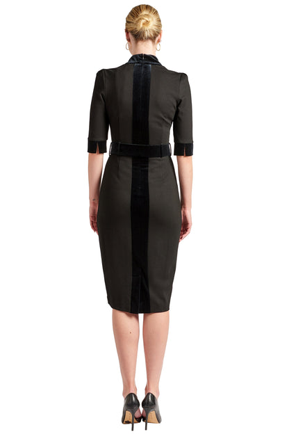 Women's Notch Neck Sheath Office Dress with Velvet Belt