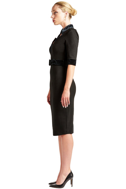 Women's Notch Neck Sheath Office Dress with Velvet Belt