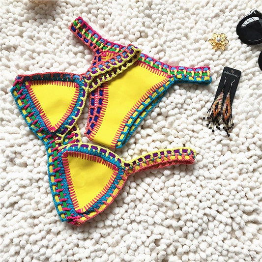 Women Hand Woven Two Piece Swimsuit Crochet Bikini Set