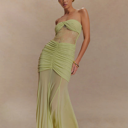 Women Slim Sleeveless Tube Top Bodycon Midi Party Dress