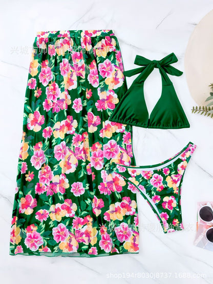 Women Print Drawstring Strappy Low Cut Two Piece Swimsuit