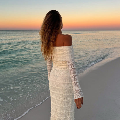 Elegant Off Shoulder Lace Maxi Dress for Women Summer Chic